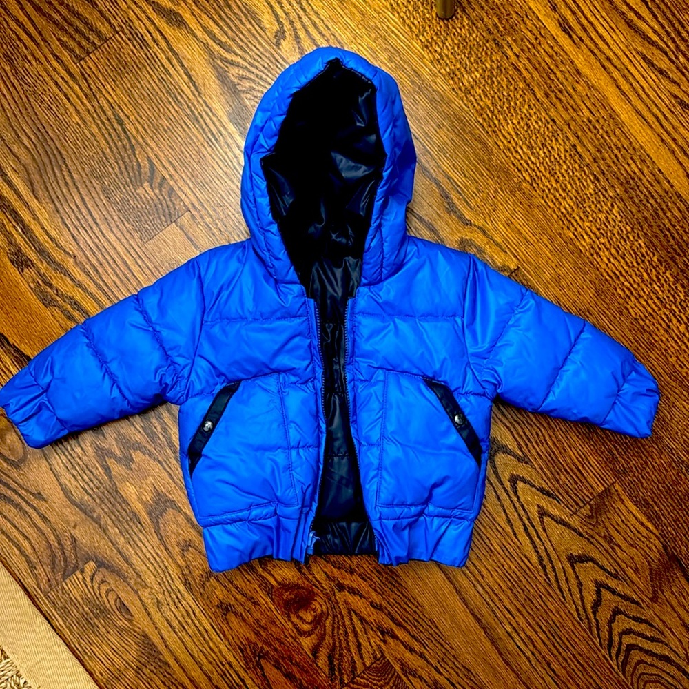 Reversible Blue Puffer Winter Jacket, 9-1212months